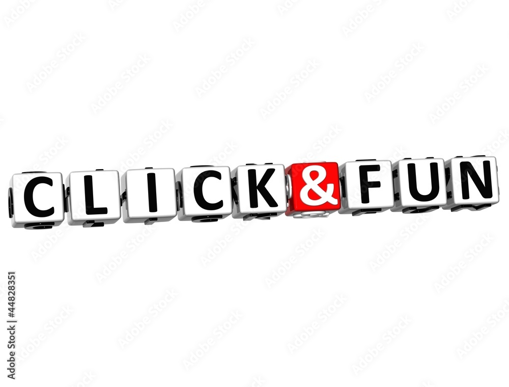 Poster 3d click and fun button click here block text