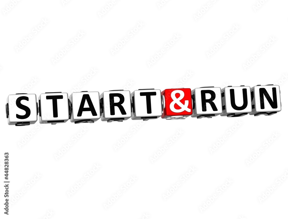 Poster 3d start and run button click here block text