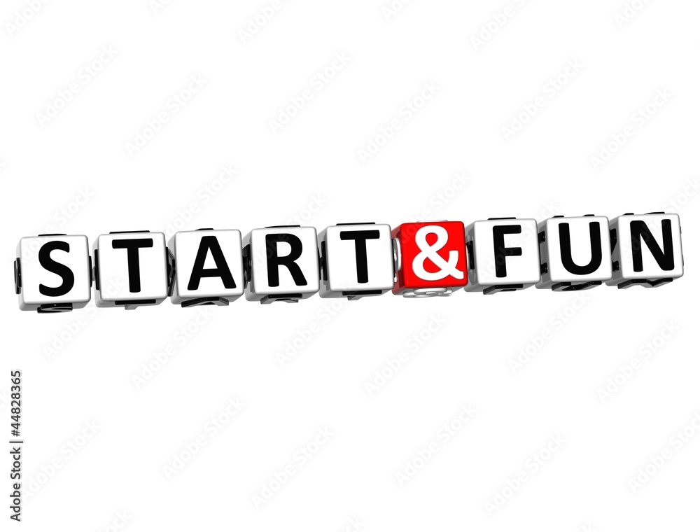 Poster 3d start and fun button click here block text