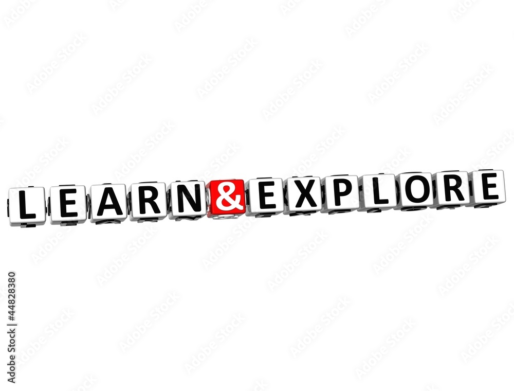 Aufkleber 3d learn and explore button click here block text