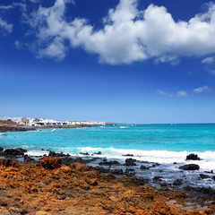 Fototapeta na wymiar Lanzarote Punta Mujeres volcanic beach in Canaries
