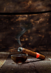 Burning luxury Cuban cigar - obrazy, fototapety, plakaty