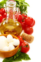 Cheese, olive oil, tomatoes and basil.