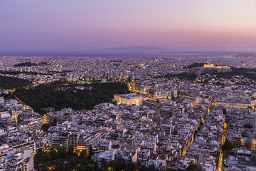 sunset in Athens aerial view