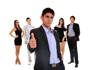 Business leader standing in front of his team