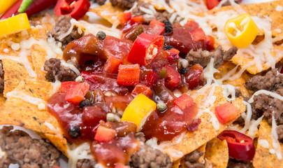 Nachos with Meat and Cheese (Macro Shot)