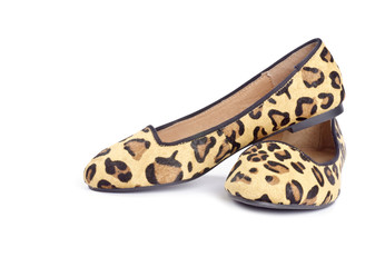 Animal Print Womens Flat Shoes Isolated on White