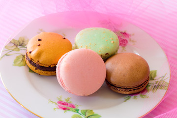 Gourmet French style macaroons with pink