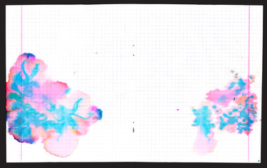 Colorful ink blots on copybook