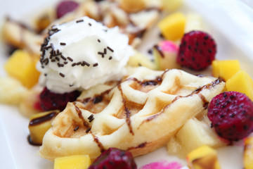 Waffle with fruits