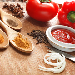 sauce ingredient on wood table