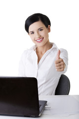 Beautiful brunette businesswoman with laptop computer