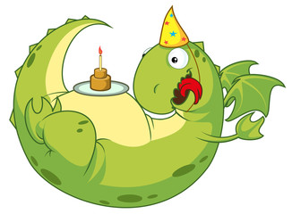 Dragon happy with the cake