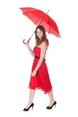 Woman with red umbrella