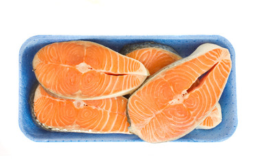 salmon steaks in tray