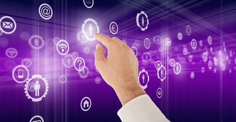 Businessman pressing blue virtual technology Touch Screen