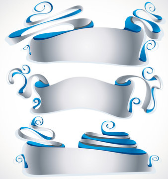Abstract grotesque style silver banners.