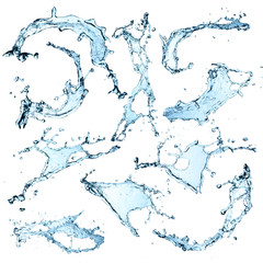 High resolution Water splashes collection over white background