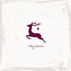 Flying Reindeer Purple Retro Beige Background