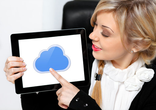 businesswoman holding tablet