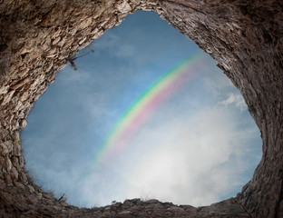 Rainbow over the ancient tower