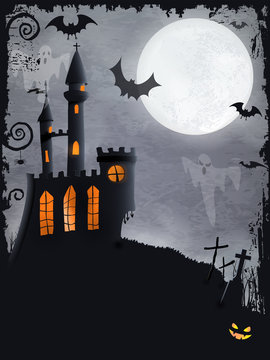 Spooky Halloween castle, vector background