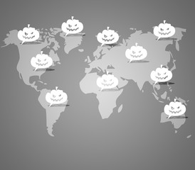 Pumpkin button on world map background