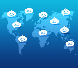 Pumpkin button on world map background
