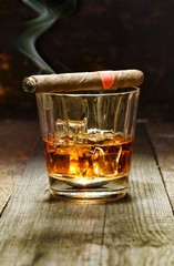 Cuban cigar and glass of brandy