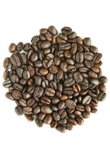 group of roasted coffee bean seed on white background