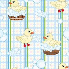 Seamless pattern with cute ducks in tub