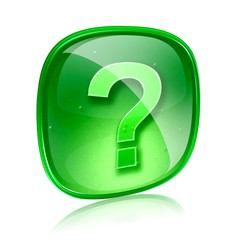Help icon green glass, isolated on white background