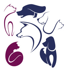 cats and dogs, vector pets collection