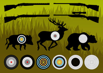 Shooting range wild boar, deer and bear hunting targets silhouet
