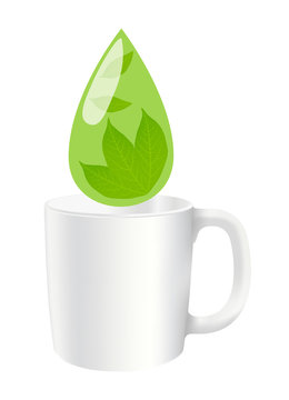 Green tea drop and cup vector background