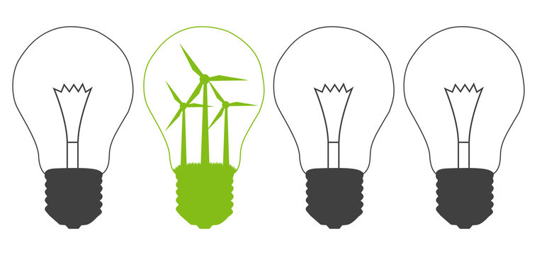 Light bulb and wind mill generator inside. Alternative energy co