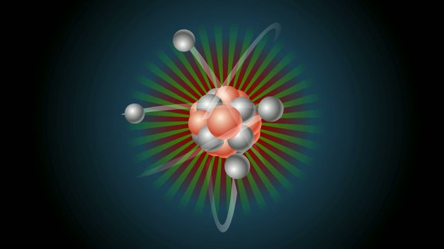 atom with nucleus of protons and electrons that revolves around