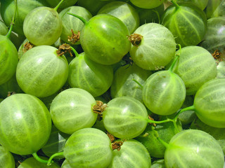 Green gooseberries close up - berry background