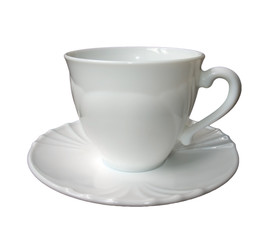 White cup on a saucer isolated on white background