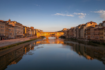 Famous Ponte Vechcio at sunset, Florence, Tuscany, Italy