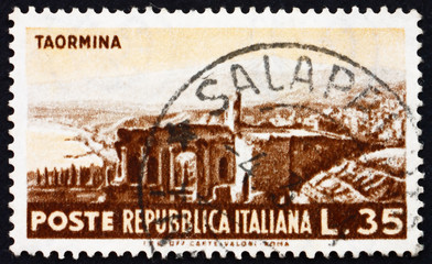 Postage stamp Italy 1953 View of Roman Ruins, Taormina