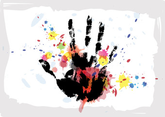 hand print on ink splatter background