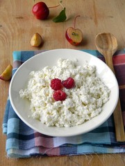 Fresh cheese in a bowl