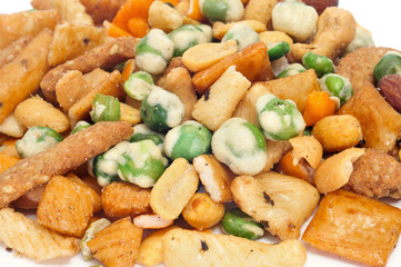 mixed nuts and salty crackers