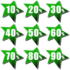 Rabatt Buttons grün 10 bis 90 Prozent
