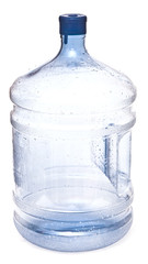 empty big plastic bottle for potable water isolated on a white b