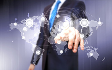Businessman pressing social media icon