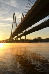 Fototapeta na wymiar Cable-braced bridge across the river Neva