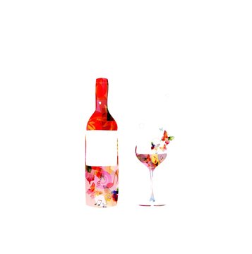 Bottle of vine and a glass on white background