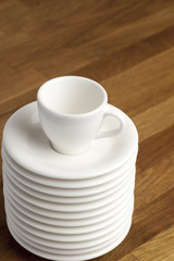 Coffee cup and saucers.